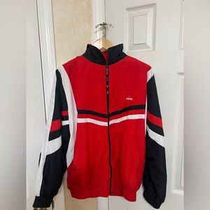 Vintage KWON Korean Men's Red and Black Windbreaker Jacket